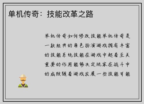 单机传奇：技能改革之路